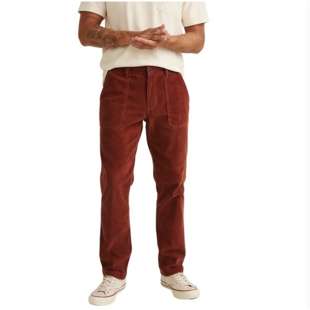 Marine Layer Breyer Relaxed Utility Corduroy Pants 32 Rust Brown Straight Leg